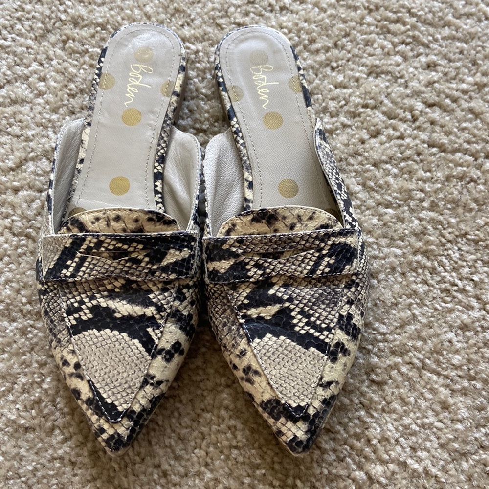 Boden snakeskin mules